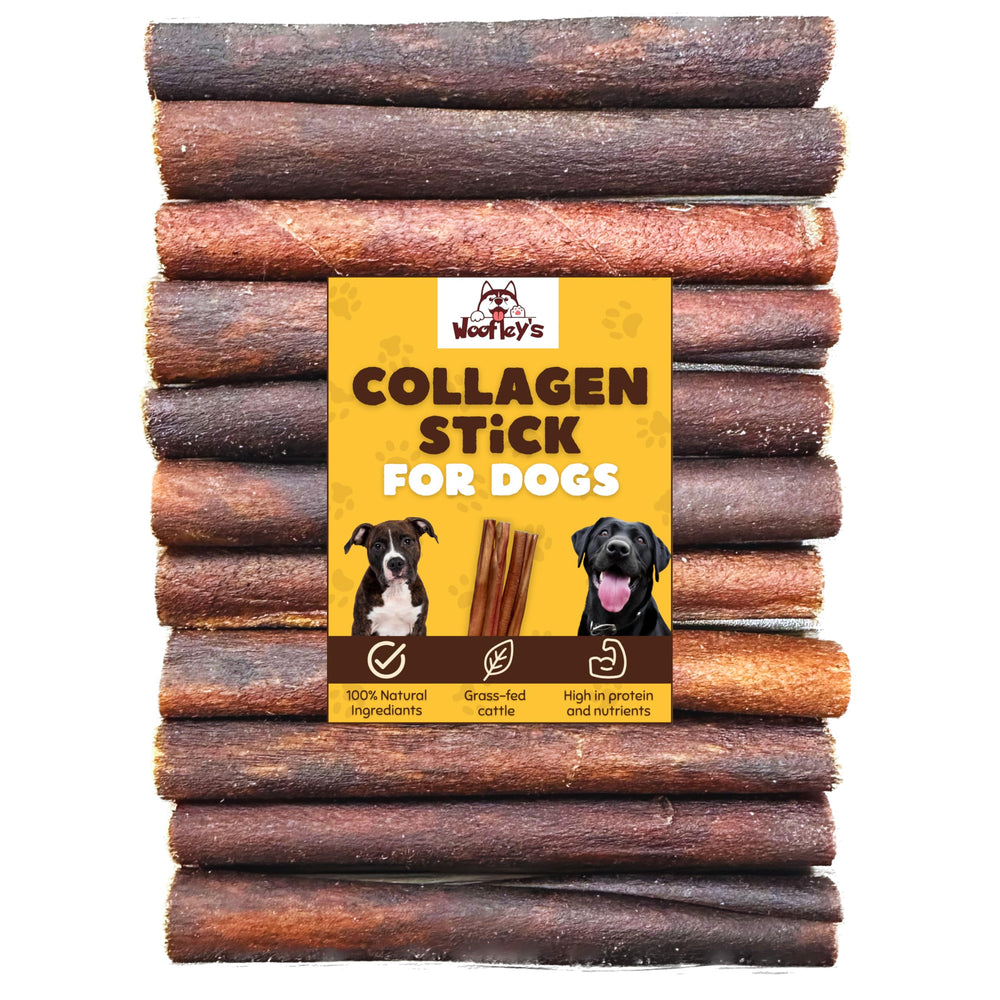 Woofley's 6-Inch Collagen Sticks pack front, rawhide-free chew for dogs