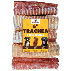 Woofley's Beef Trachea 6in pack hero: natural dog chew supporting dental care and mental engagement.