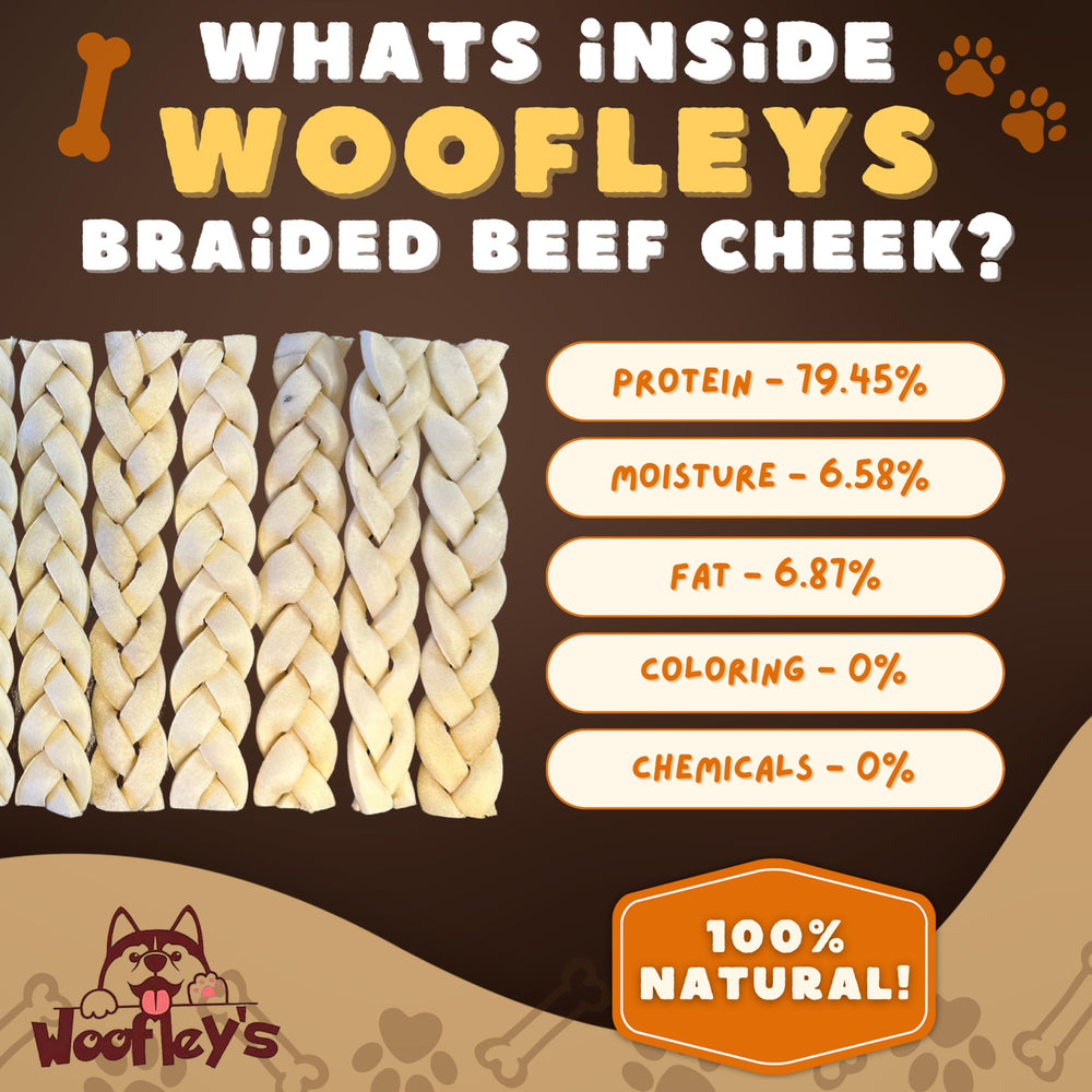 Woofley's Buffalo Beef Cheek Braids texture detail for chewing.