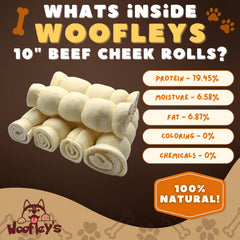 Woofley's Buffalo Cheek Roll dog-chew in action promoting focused chewing.