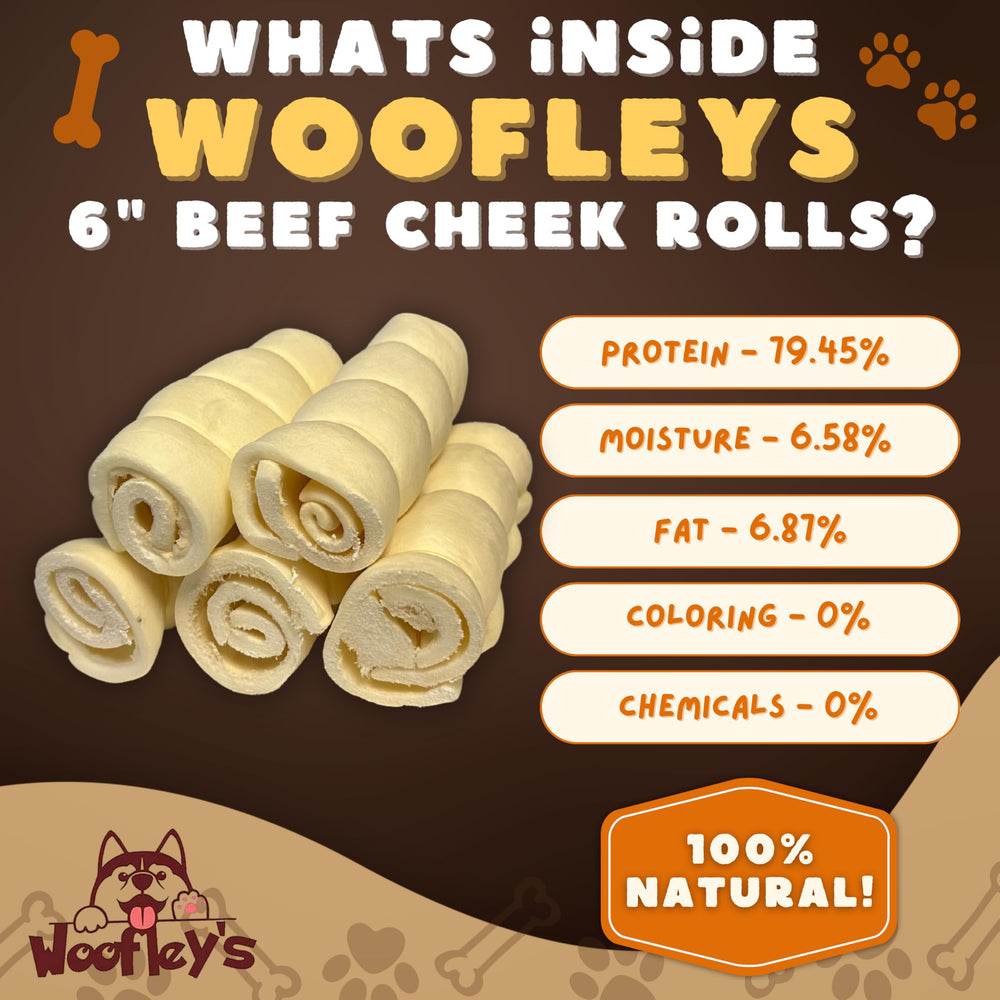 Woofley's buffalo beef cheek roll packaging demonstrates natural sourcing and single-ingredient quality.
