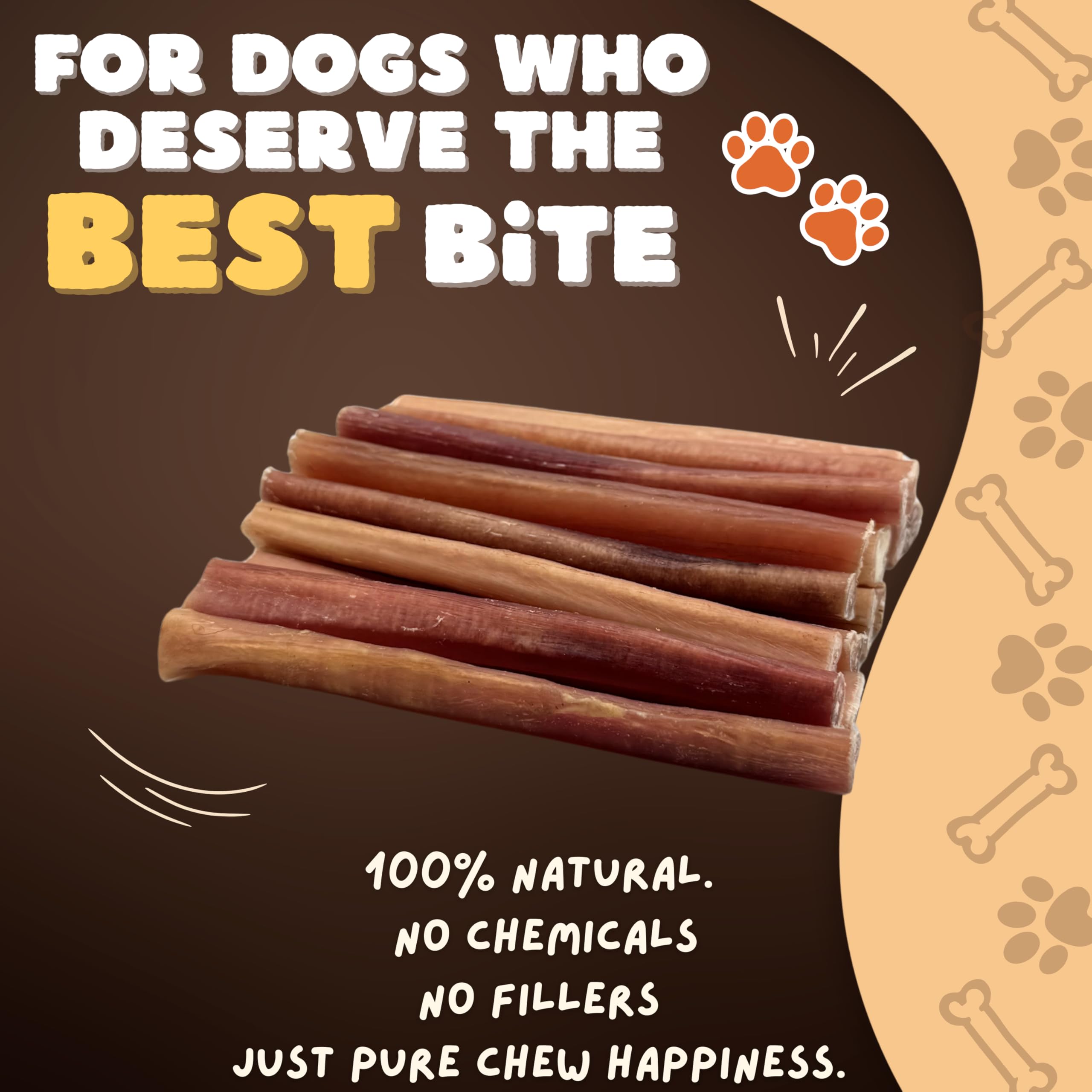 Woofley's buffalo bully stick 6in-dog-chew no additives for clean dental enjoyment.