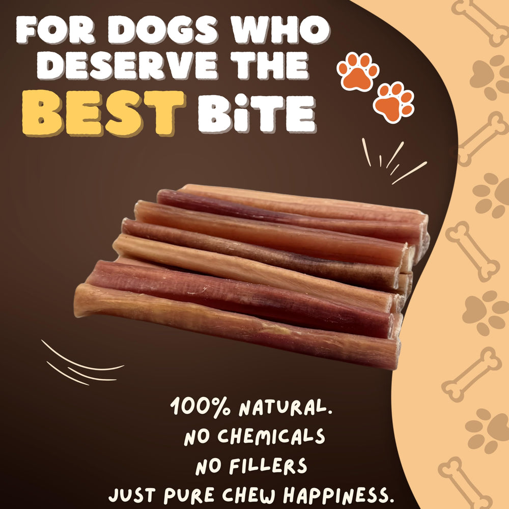 Woofley's buffalo bully stick 6in-dog-chew no additives for clean dental enjoyment.