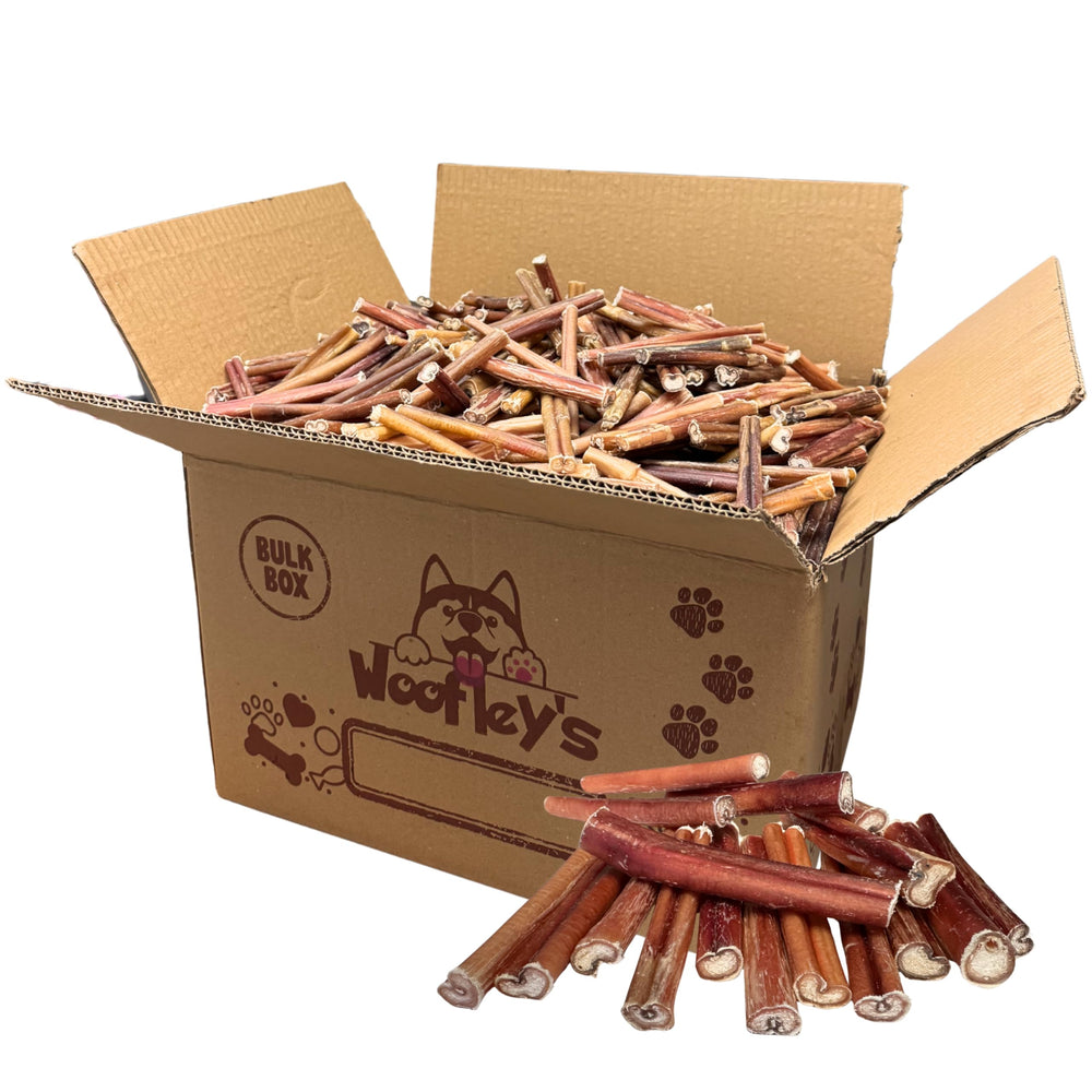 Woofley's bulk bully sticks 4-5 inch pack for long-lasting chewing