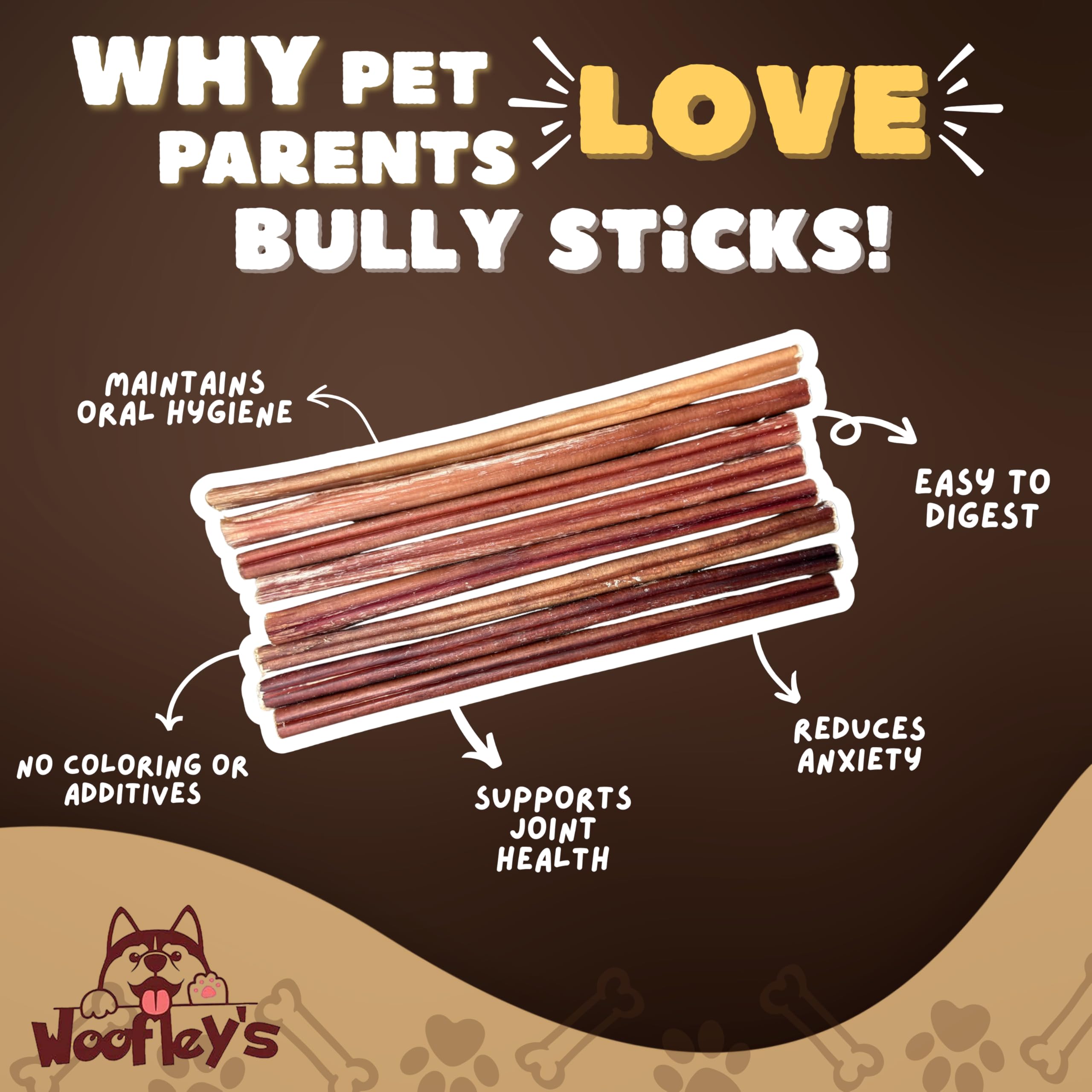Close-up of Woofley's bully stick texture showing a natural chew surface.