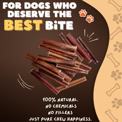 Woofley's buffalo bully stick 6in jumbo promotes dental health through natural chewing.