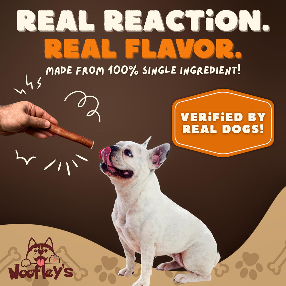 Woofley's buffalo bully sticks ideal for travel or training sessions.
