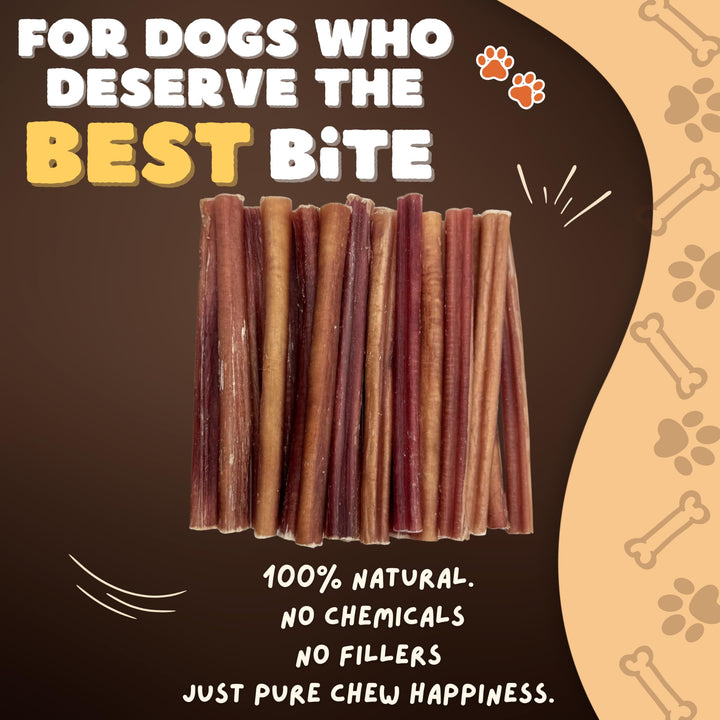 Close-up texture of Woofley's bully sticks highlighting natural chew surface.