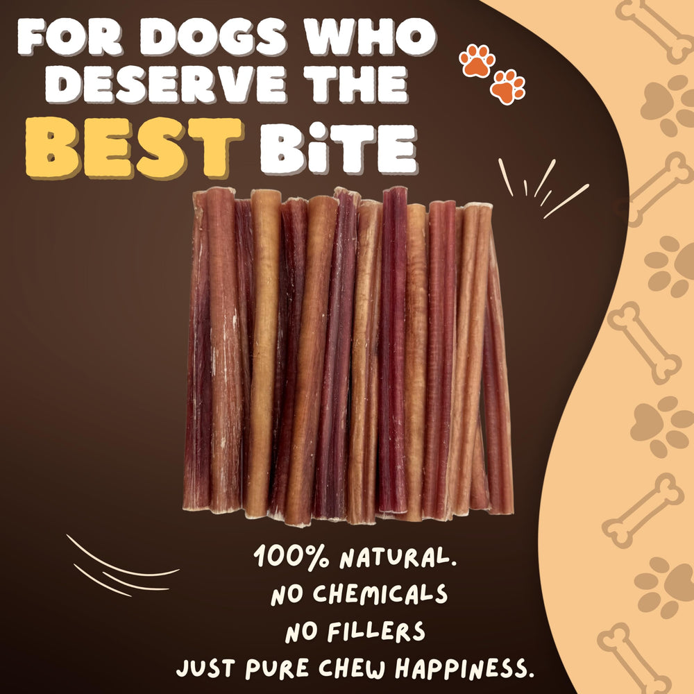 Close-up texture of Woofley's bully sticks highlighting natural chew surface.