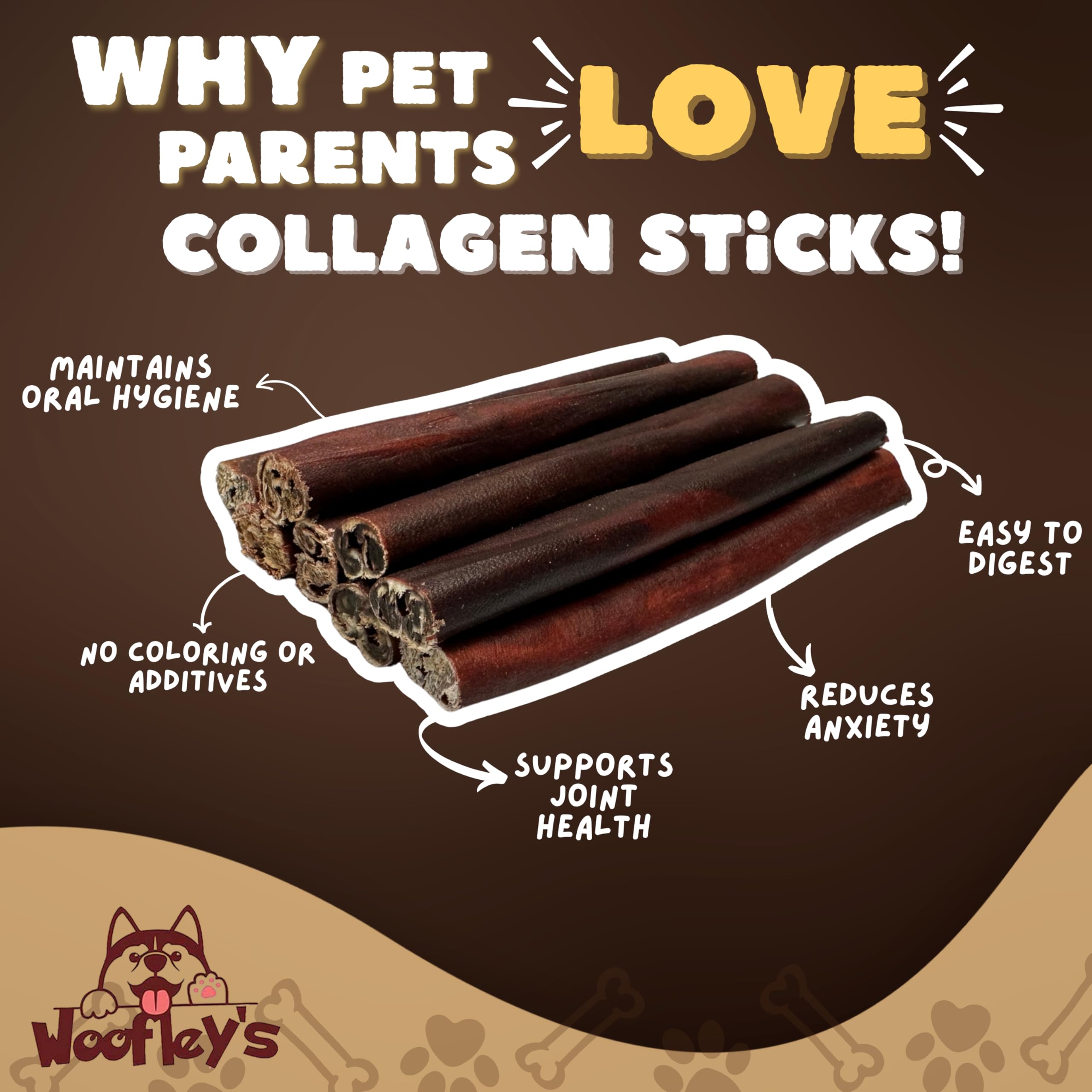 Close-up texture of Woofley's collagen sticks for dogs