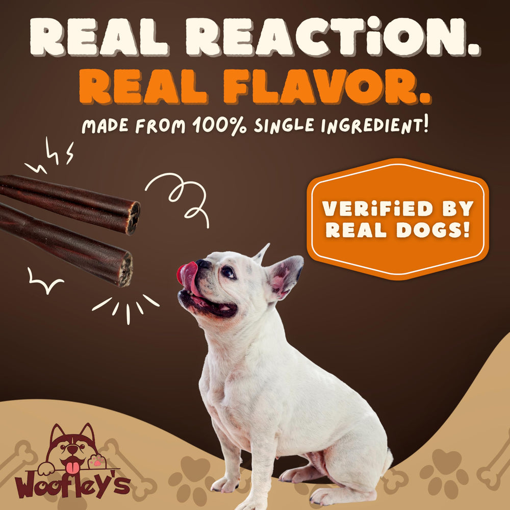 Woofley's collagen sticks packaging on shelf, no chemicals or additives