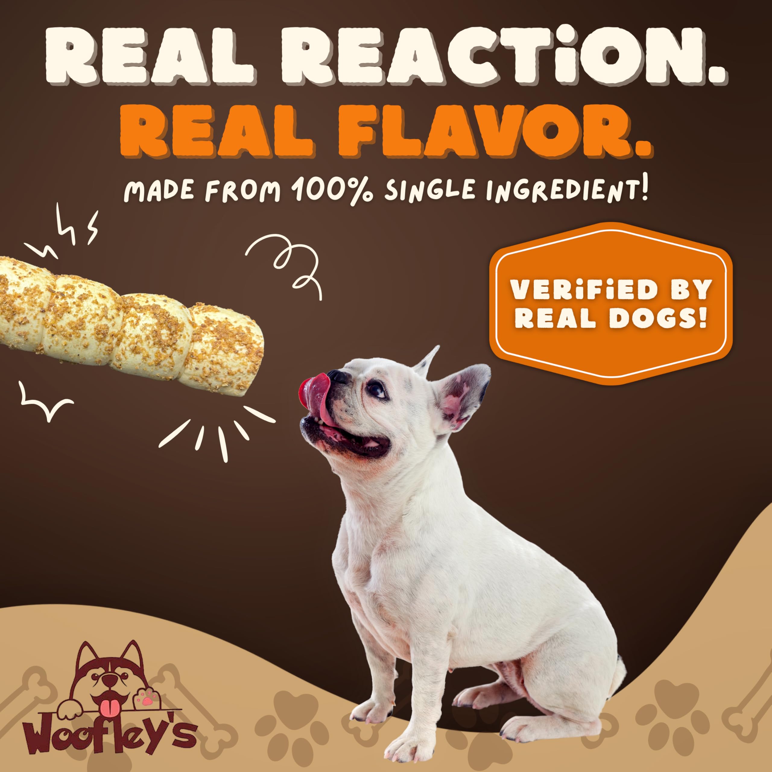 All-natural single-ingredient beef cheek chew from Woofley's.