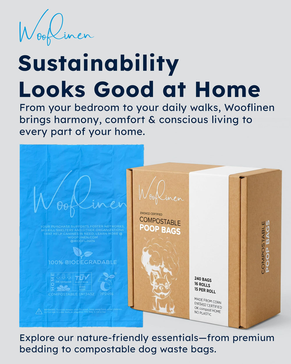 Easy-tear perforation in Wooflinen dog poop bags during walks.