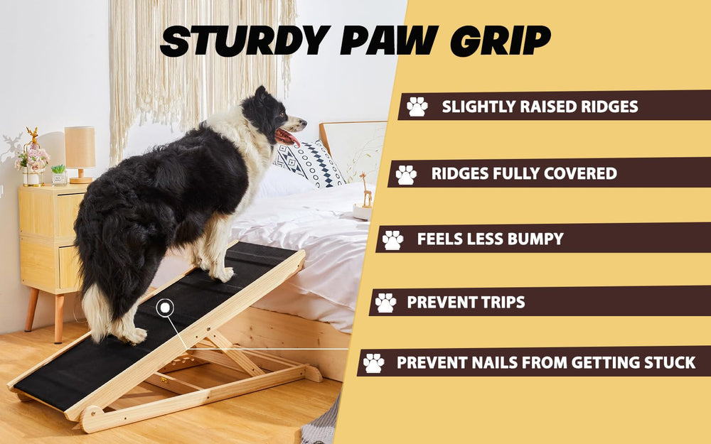 Woohoo Lab dog ramp height adjustment six positions adapts to furniture.