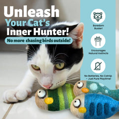 Woolbuddy felted fish toy close-up shows natural texture for engaging play