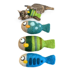 Woolbuddy felted wool cat toys three-fish kick set for active indoor play
