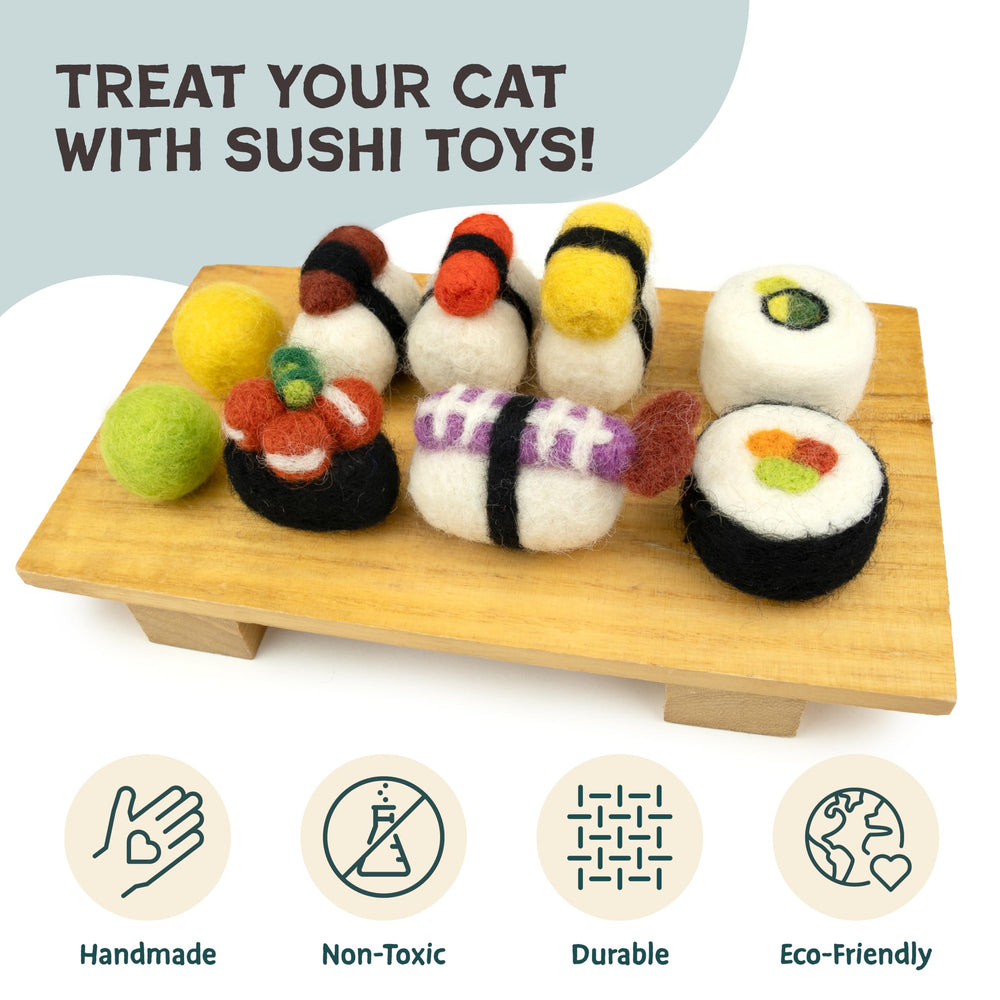 Woolbuddy Sushi Cat Toy Set small sushi toys, perfect for kittens' active play.