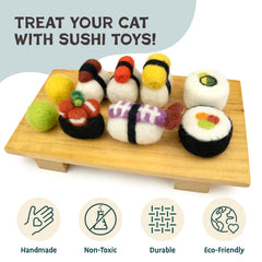 Woolbuddy Sushi Cat Toy Set small sushi toys, perfect for kittens' active play.