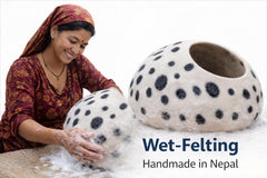 Woolygon merino cat cave foldable side view highlighting portability