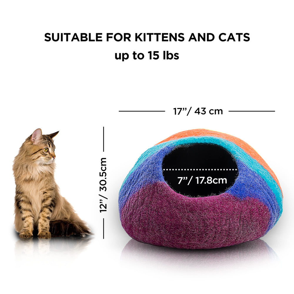 Woolygon Premium Felt Cat Cave Bed folded hideaway showing portability