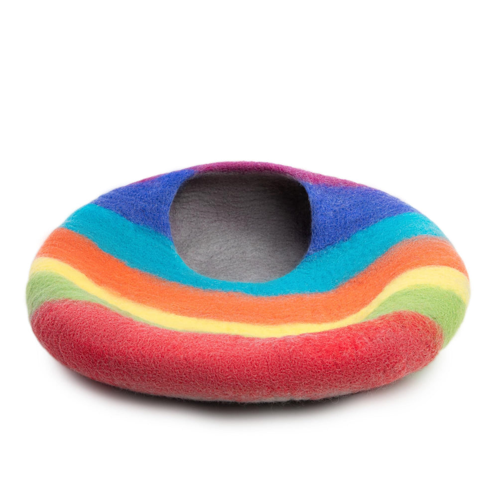 Woolygon Premium Felt Cat Cave Bed rainbow twist design adds playfulness