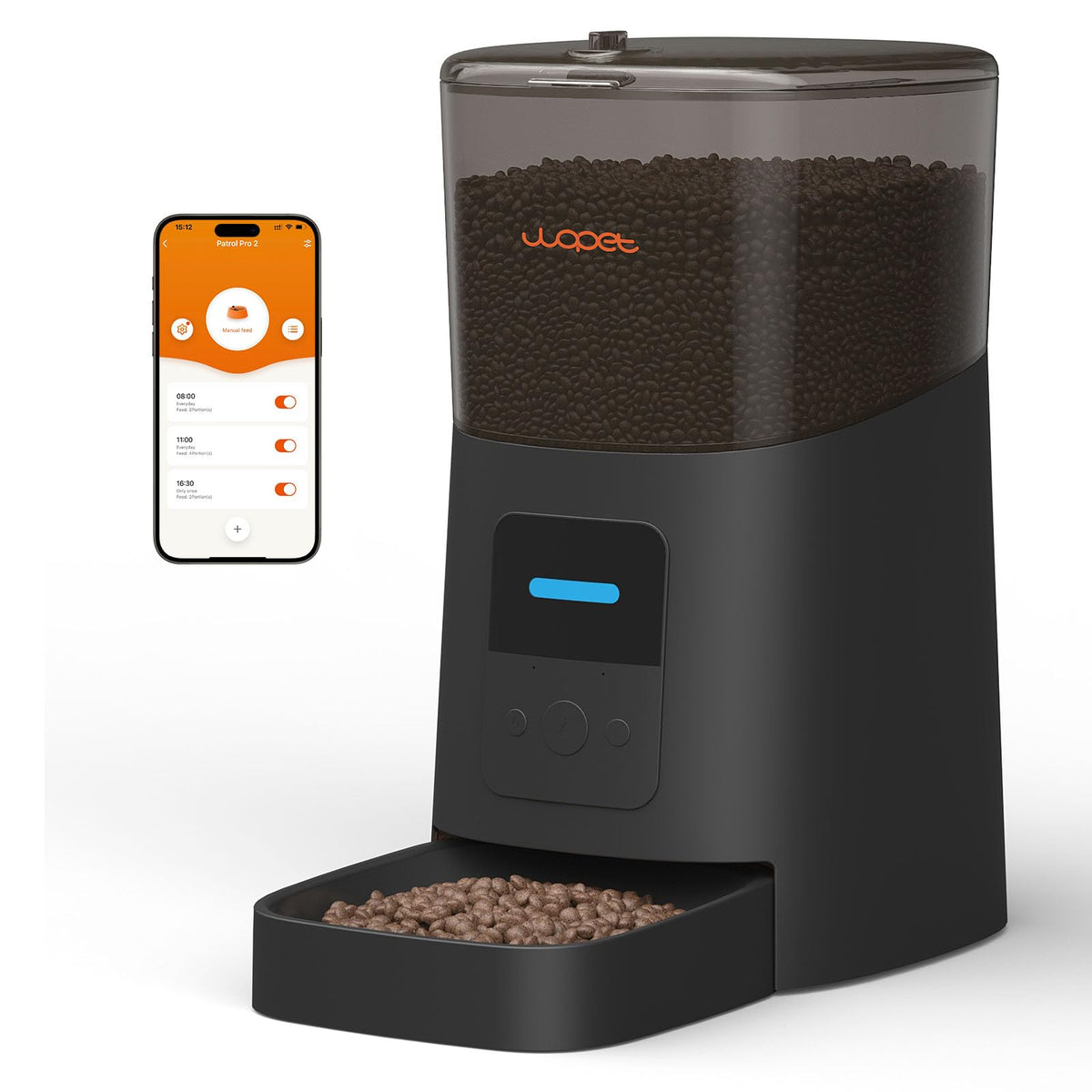 WOPET 6L automatic feeder with WiFi control enables precise meal scheduling.