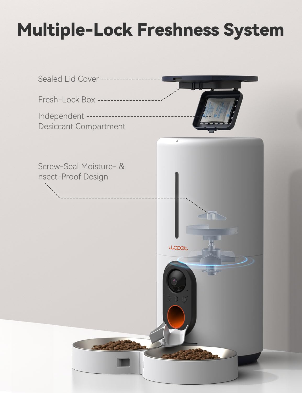 WOPET privacy toggle offers camera disablement for peace of mind.