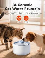 WOPET ceramic fountain showing whisper-quiet pump for peaceful sipping
