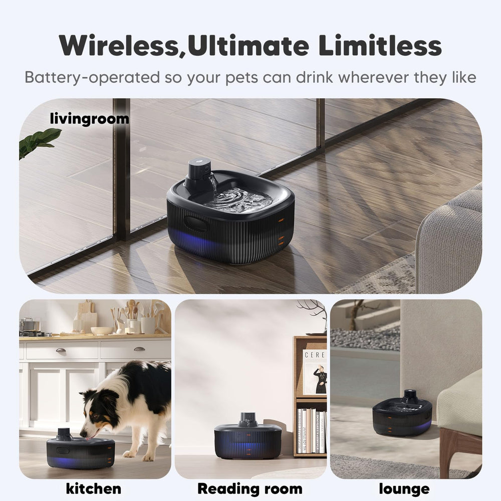 WOPET cordless fountain powered by 5000mAh battery for flexible placement.