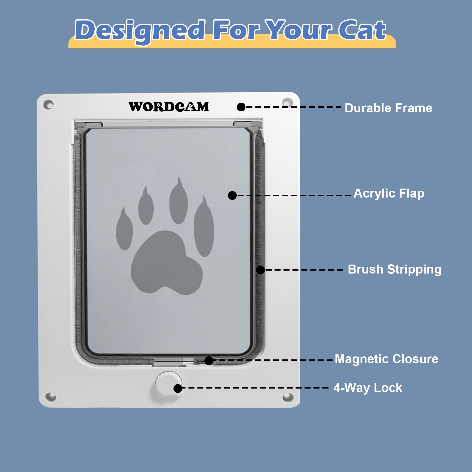 Wordcam X-Large cat door back view with magnetic brush seal.