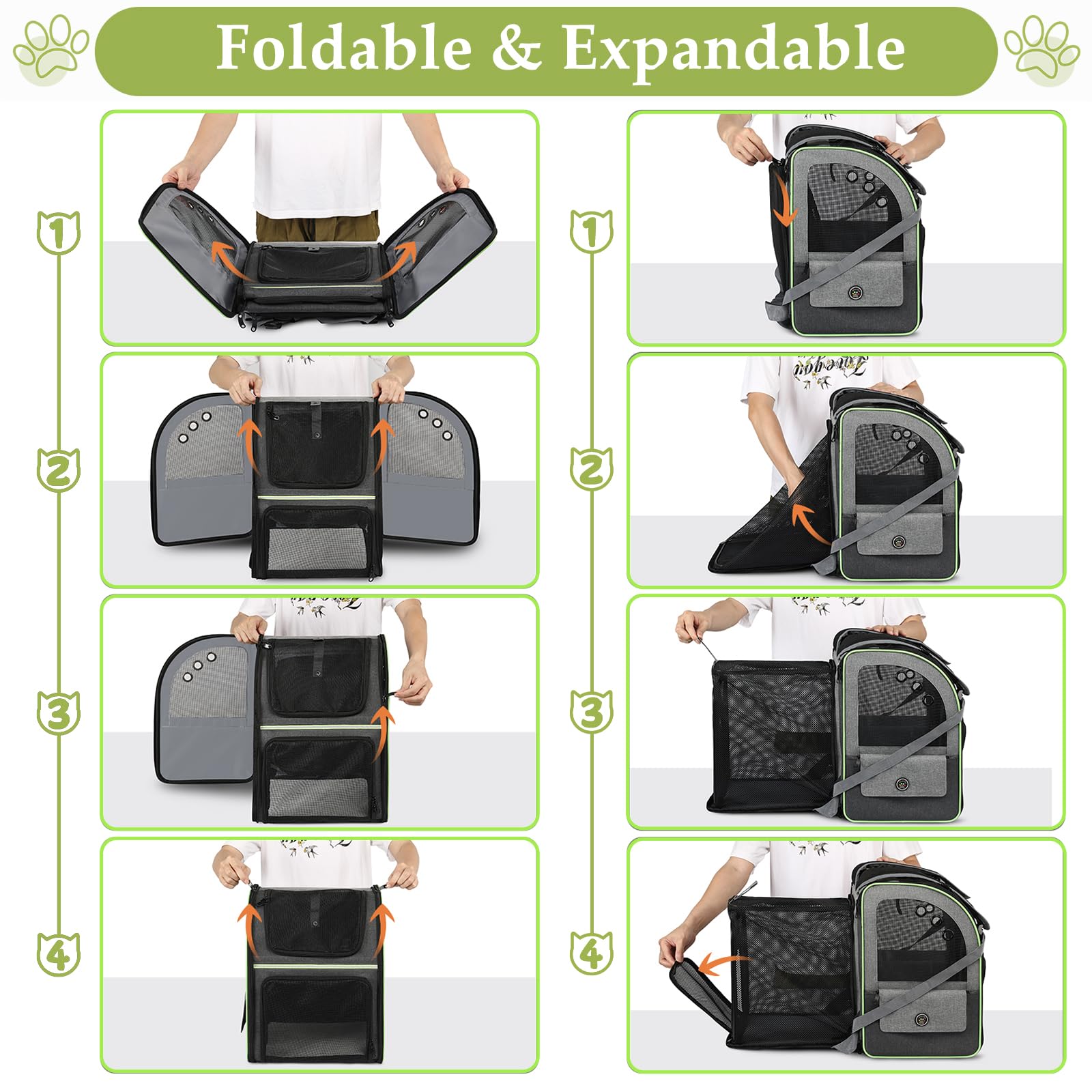 Worfty safety features on cat carrier: lockable zippers and safety leash