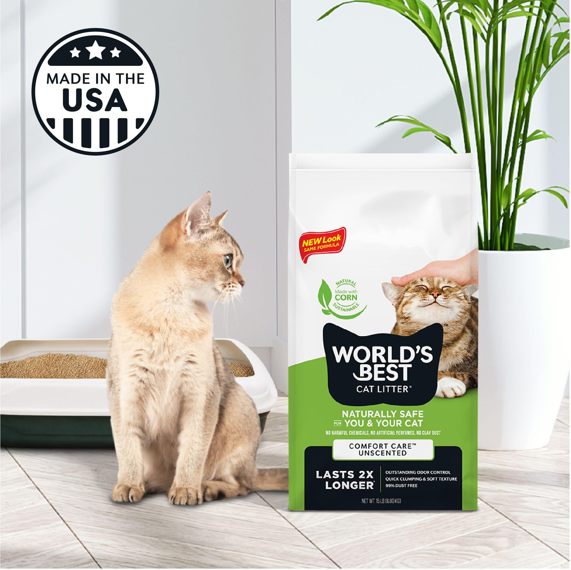 World's Best Cat Litter 99 Dust Free Lightweight showcases low-dust formula easy to carry.