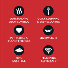 World's Best Cat Litter dust-free, lightweight texture reduces tracking.