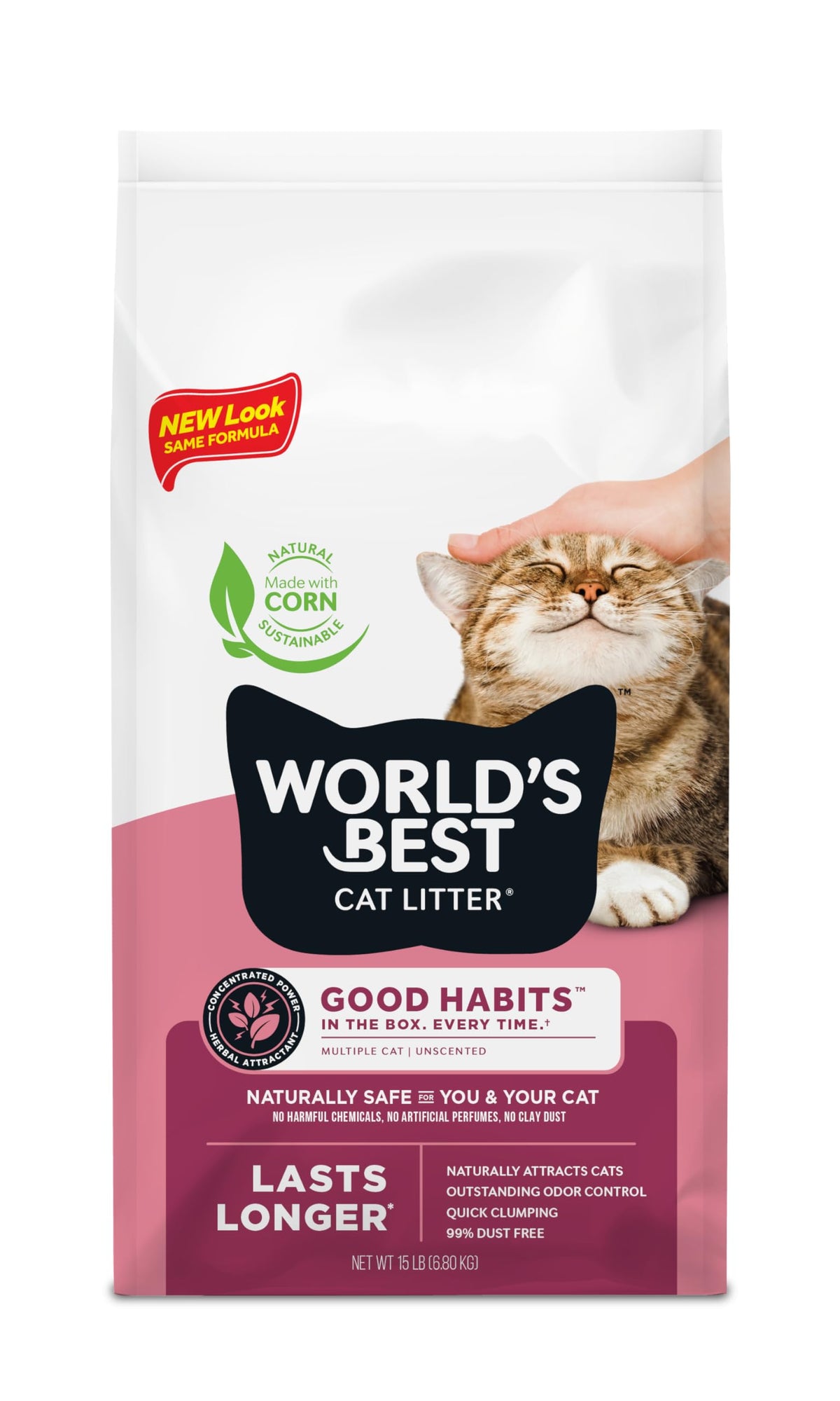 World's Best Cat Litter Good Habits attractant in a 15lb bag promotes box visits.