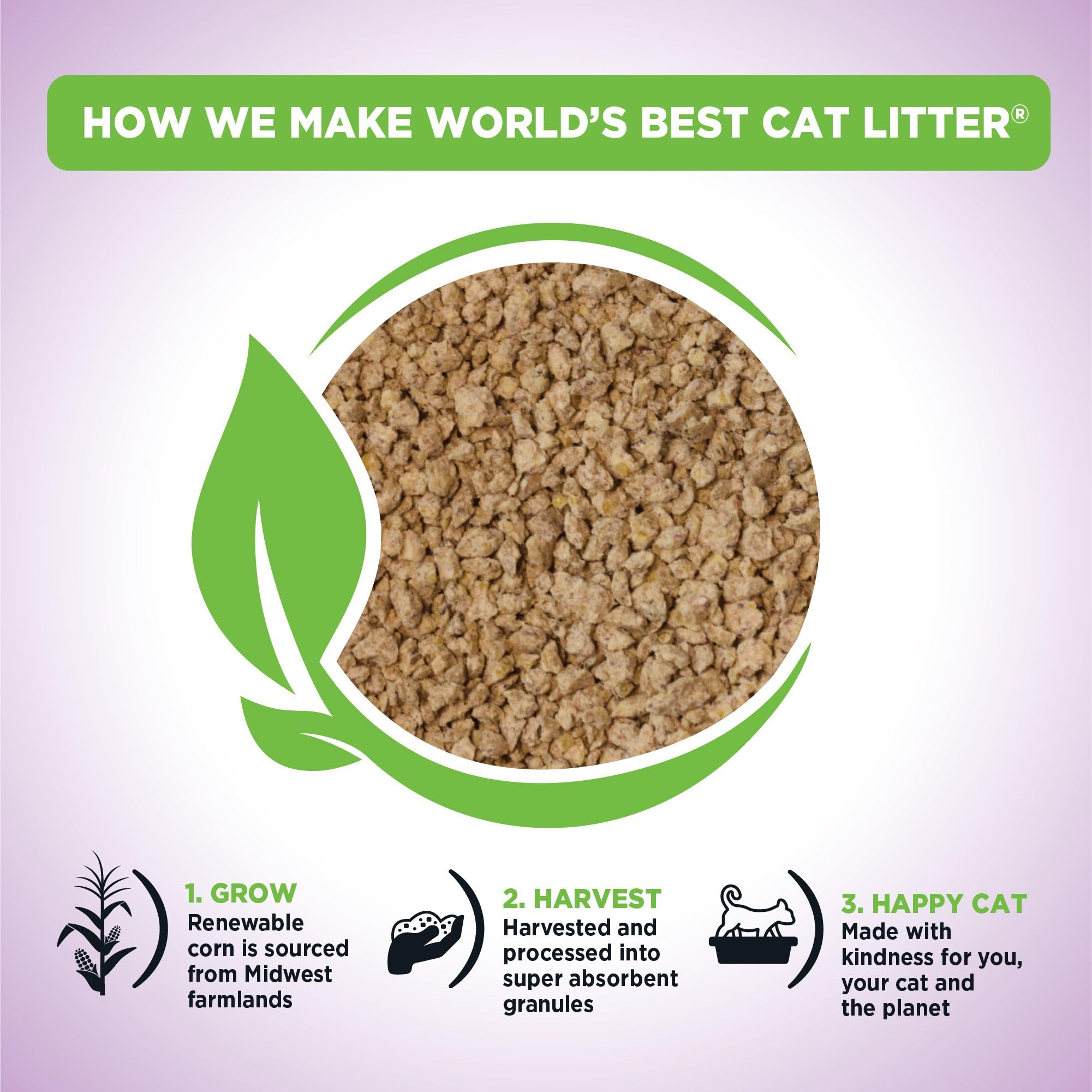 World's Best Cat Litter lavender scented bag closeup highlighting fragrance and clumping