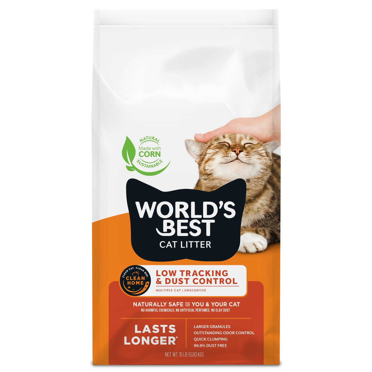 World's Best Cat Litter low-tracking dust control bag reduces mess around the box.