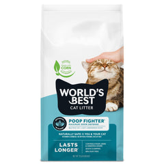 World's Best Cat Litter Poop Fighter bag highlights long-lasting odor defense for multiple cats.