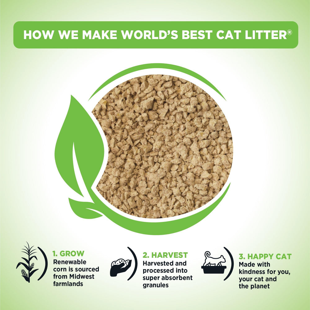 World's Best Cat Litter Quick Clumping Easy Scoop highlights fast cleanup with minimal effort.