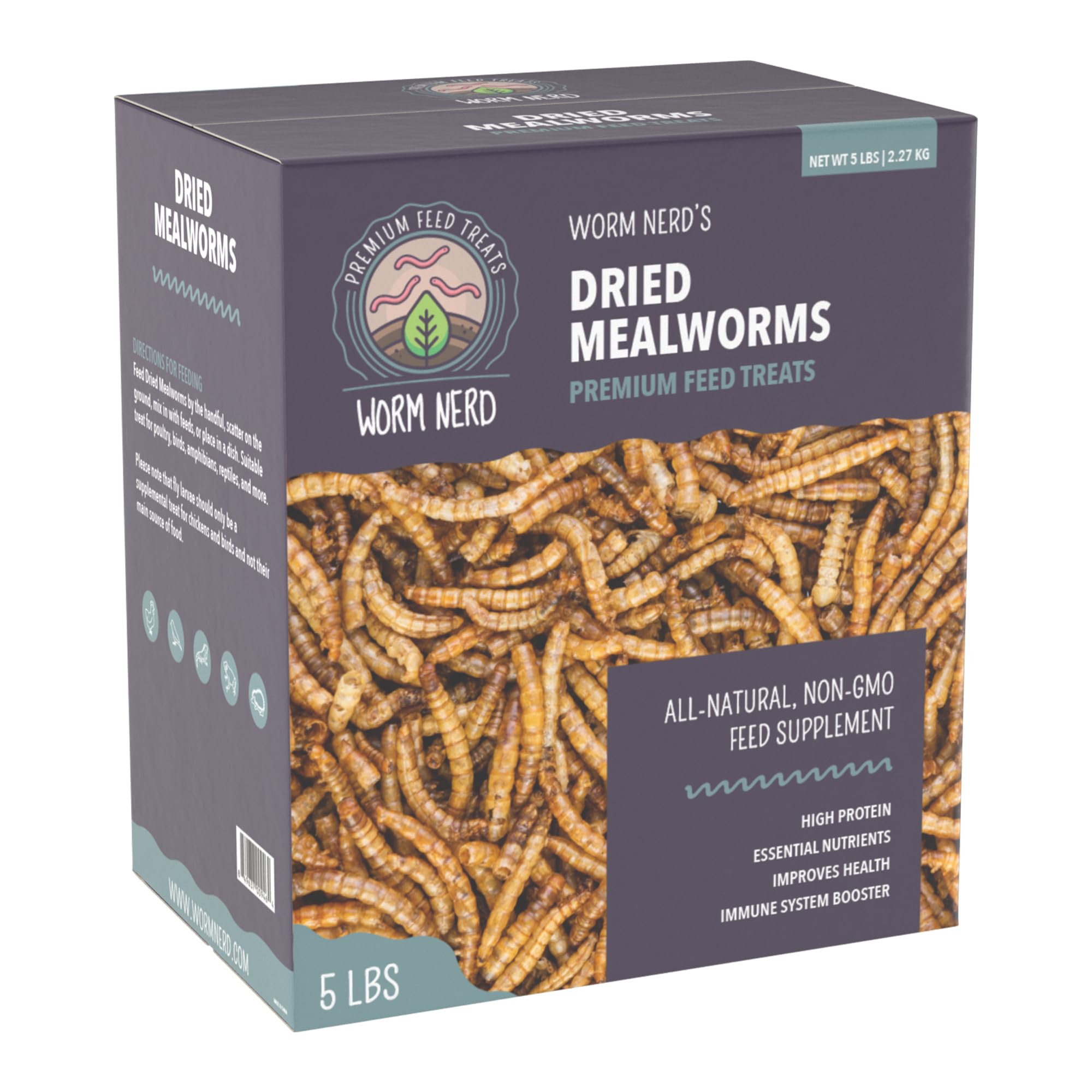 Worm Nerd WN60 dried mealworms in a bowl for birds and poultry.