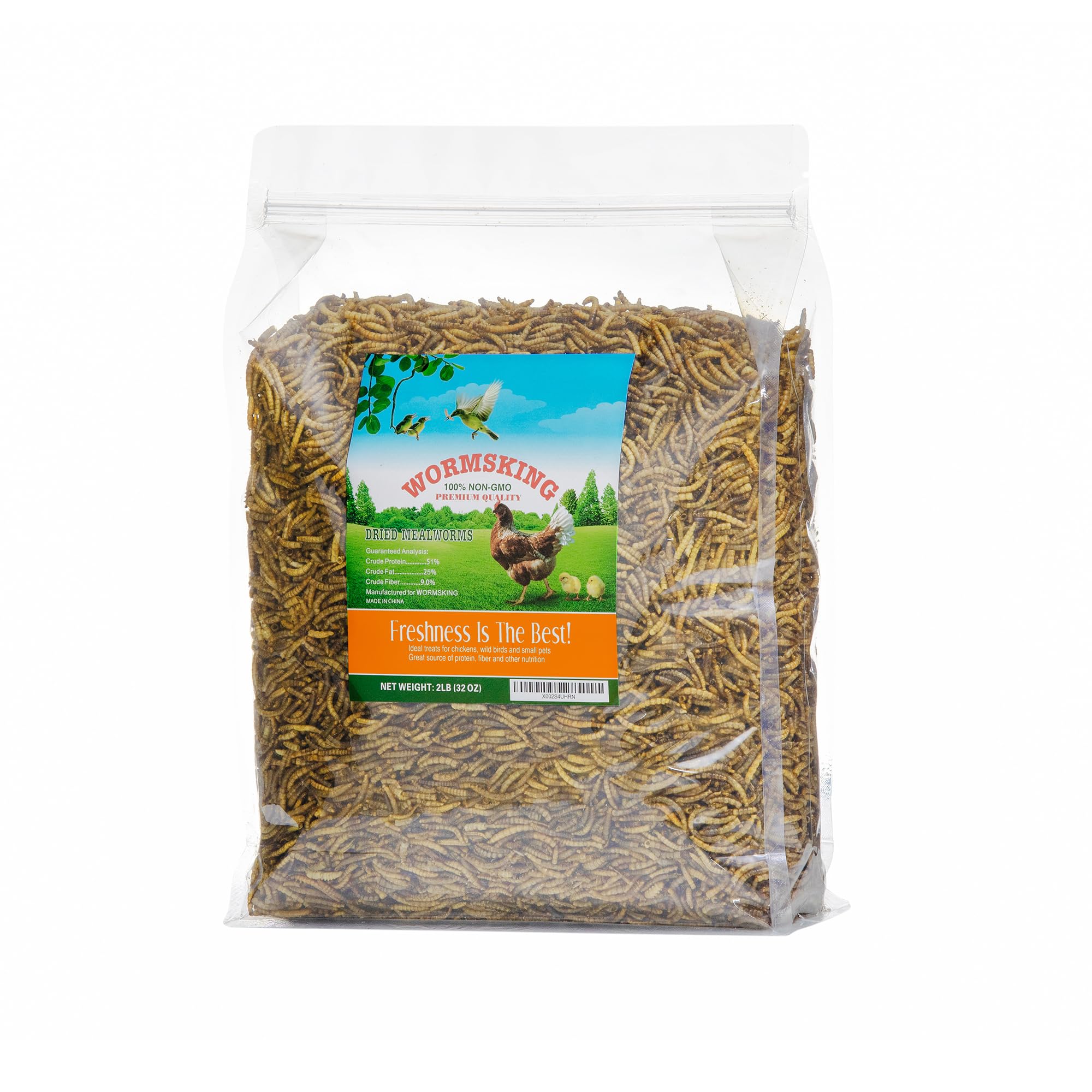 WORMSKING 2lb bag of dried mealworms ready for poultry feeding.