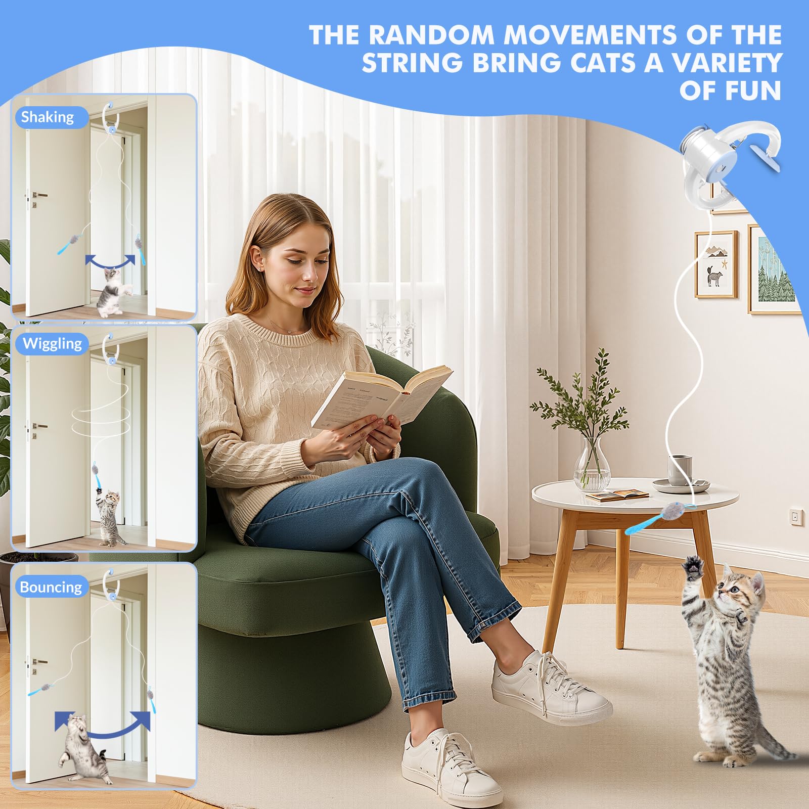 Wortade adjustable ropes with feather mice for durable, customizable play.