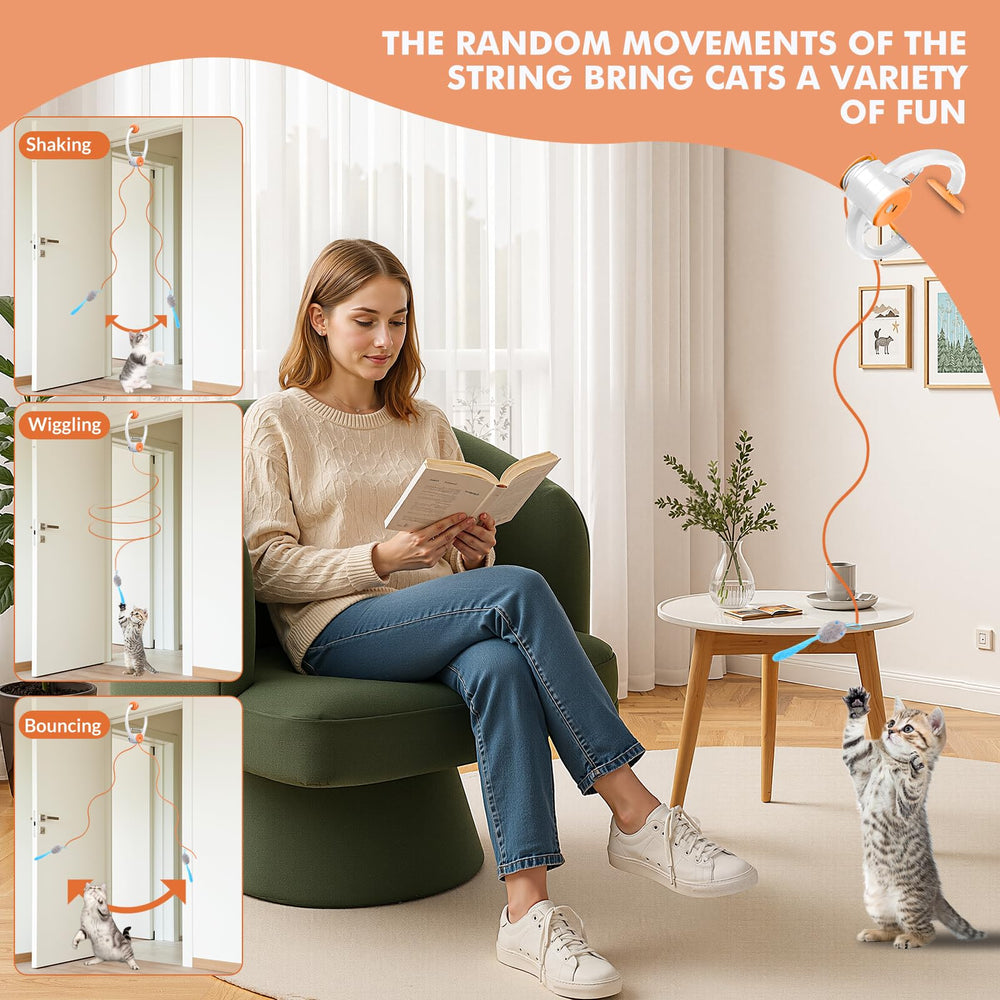 Wortade interactive feather mice on rope, durable for active cats