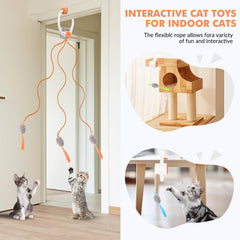 Wortade cat toy hanging setup shown for door frame play and focus