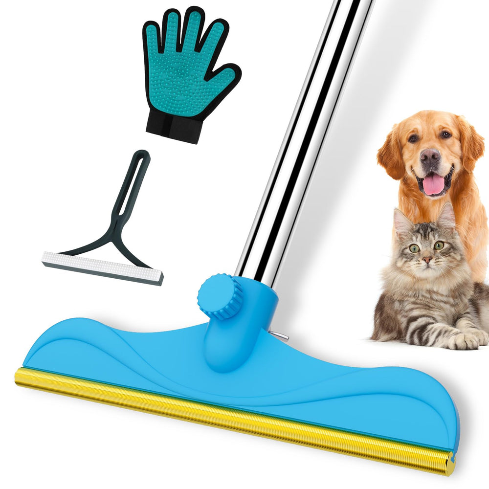 WOSWOK 60in adjustable carpet rake extended for high-area pet hair removal.