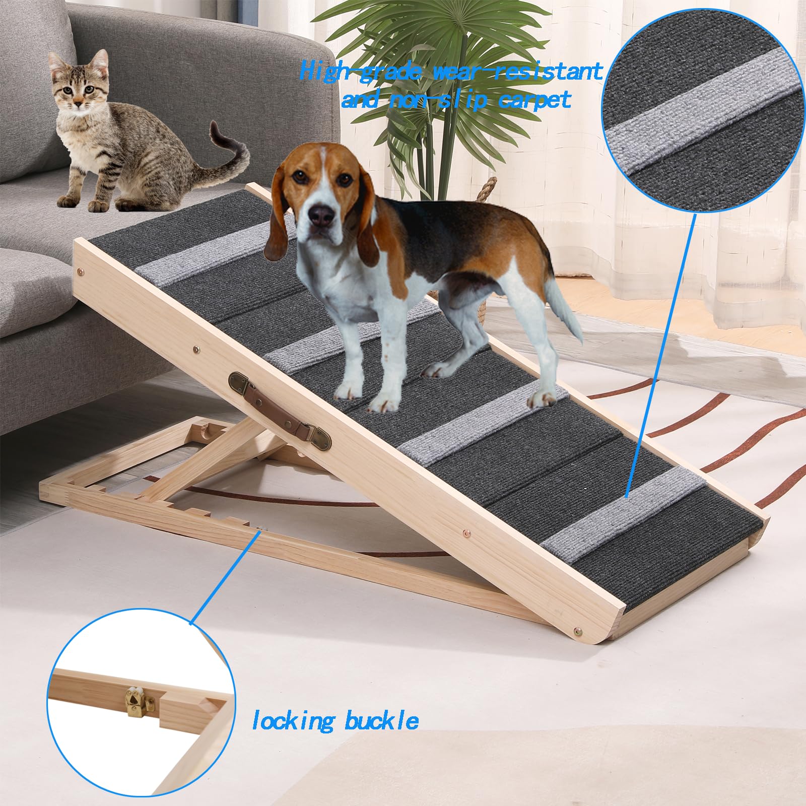 Wotunest height-adjustable pet ramp fits multiple heights for beds and cars.