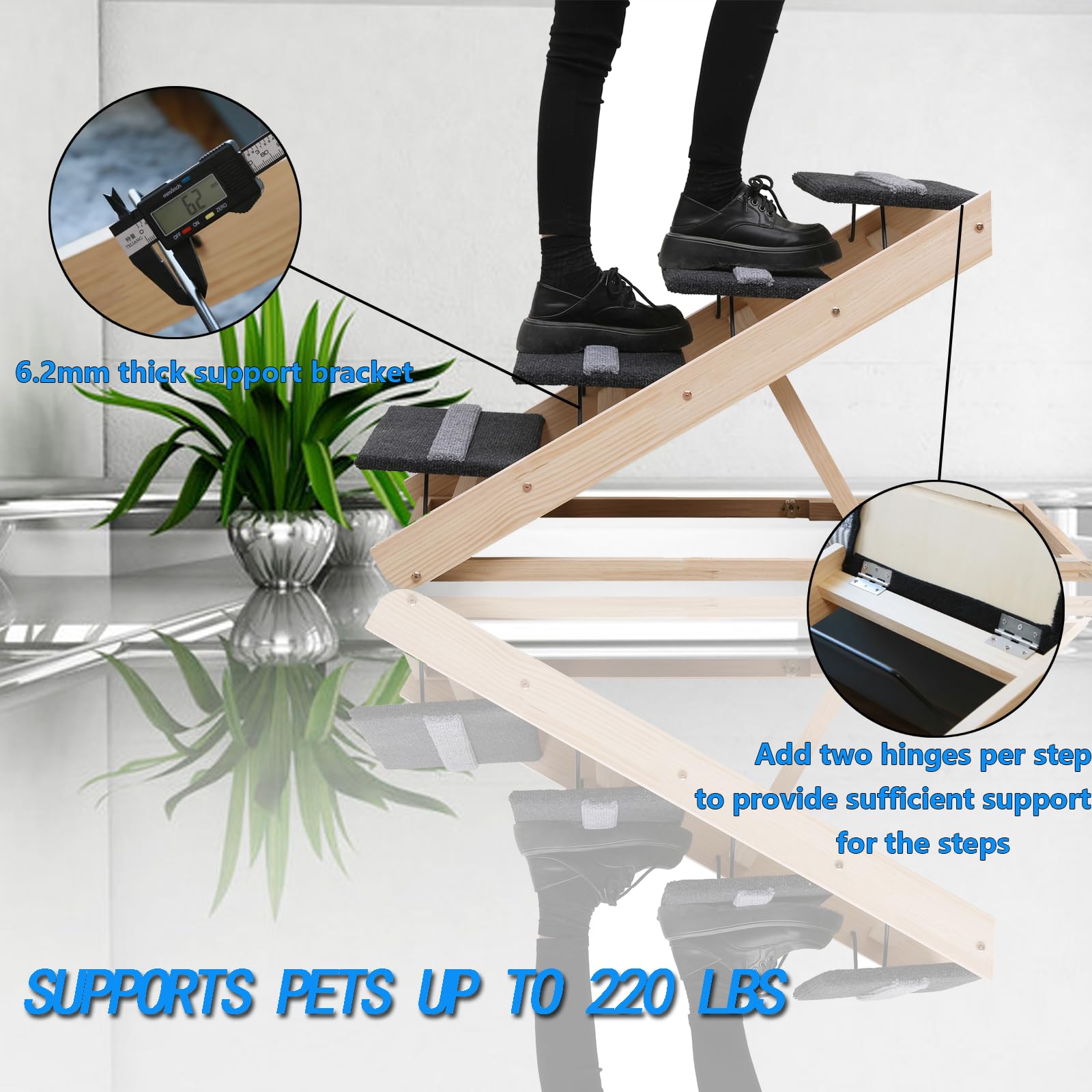 Wotunest sturdy wooden pet ramp provides reliable support for older pets.