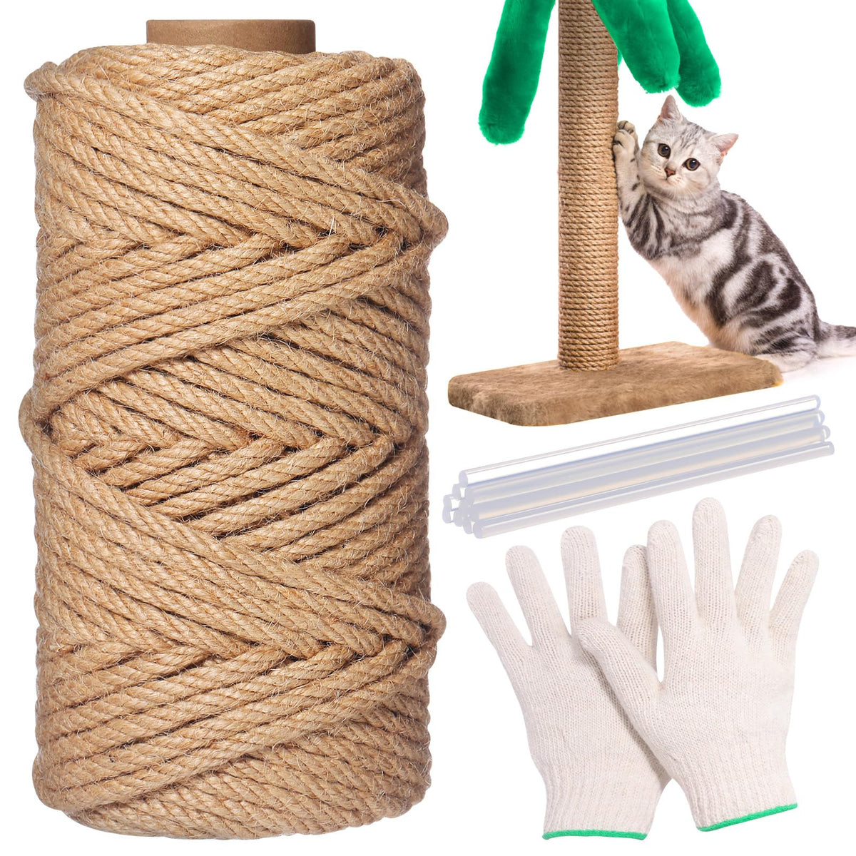Wowangce natural jute sisal rope on a spool for easy replacement on cat posts.