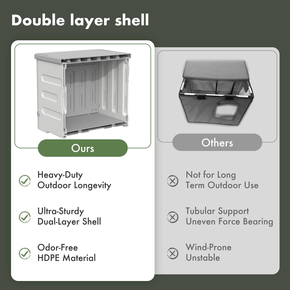 WOWOTOZN outdoor cat house elevated base for moisture and cold protection.