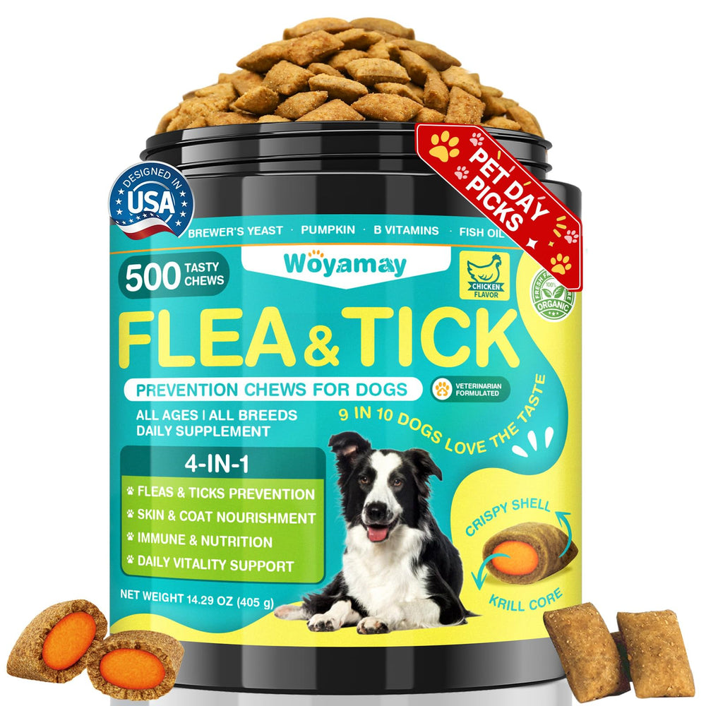 Woyamay 4-in-1 flea and tick chews bottle for daily protection