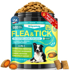 Woyamay 4-in-1 flea and tick chews bottle for daily protection